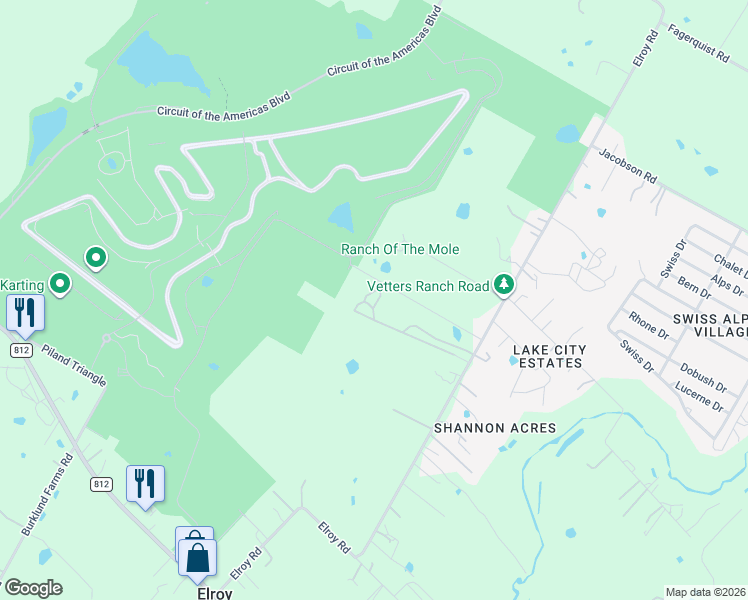 map of restaurants, bars, coffee shops, grocery stores, and more near 8604A Elroy Road in Travis County