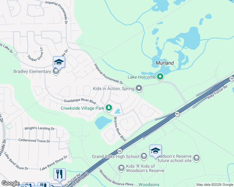 map of restaurants, bars, coffee shops, grocery stores, and more near 4619 Canadian River Court in Spring