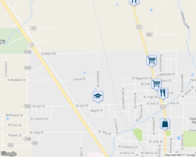 map of restaurants, bars, coffee shops, grocery stores, and more near 101 Stephens Street in Perry