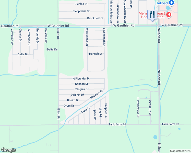 map of restaurants, bars, coffee shops, grocery stores, and more near 2330 North Flounder Drive in Lake Charles