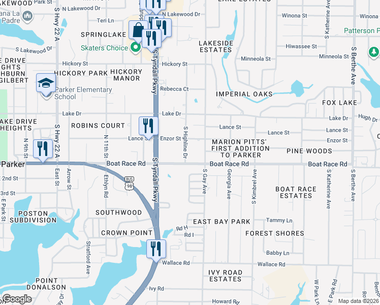 map of restaurants, bars, coffee shops, grocery stores, and more near 823 South Highline Drive in Panama City