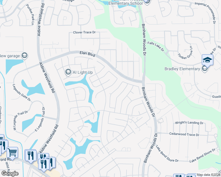 map of restaurants, bars, coffee shops, grocery stores, and more near 3318 Legends Mist Drive in Spring
