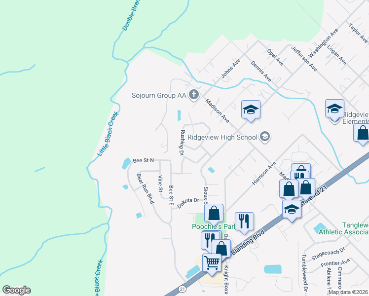 map of restaurants, bars, coffee shops, grocery stores, and more near 1289 Rushing Drive in Orange Park