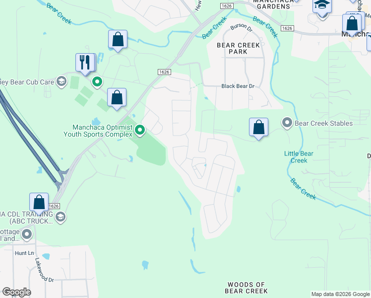 map of restaurants, bars, coffee shops, grocery stores, and more near 1901 Bobbywoods Lane in Manchaca