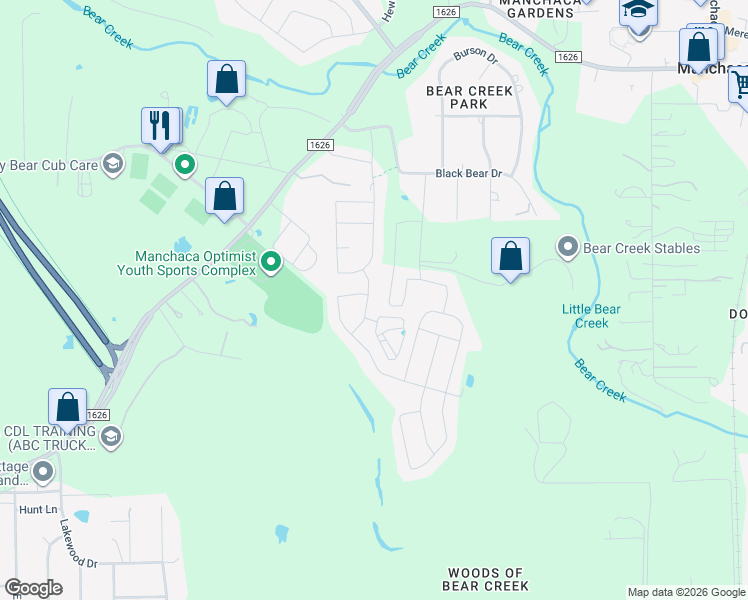 map of restaurants, bars, coffee shops, grocery stores, and more near 1901 Bobbywoods Lane in Manchaca