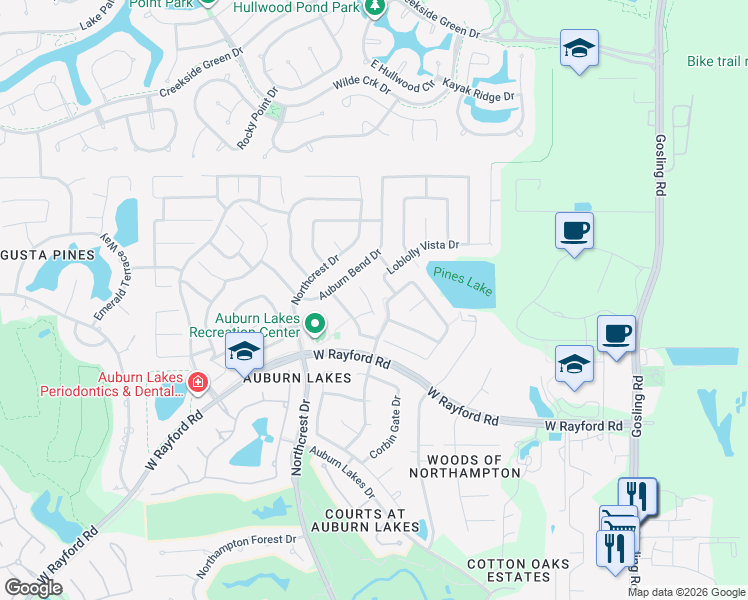 map of restaurants, bars, coffee shops, grocery stores, and more near 6514 Pine Arrow Court in Spring