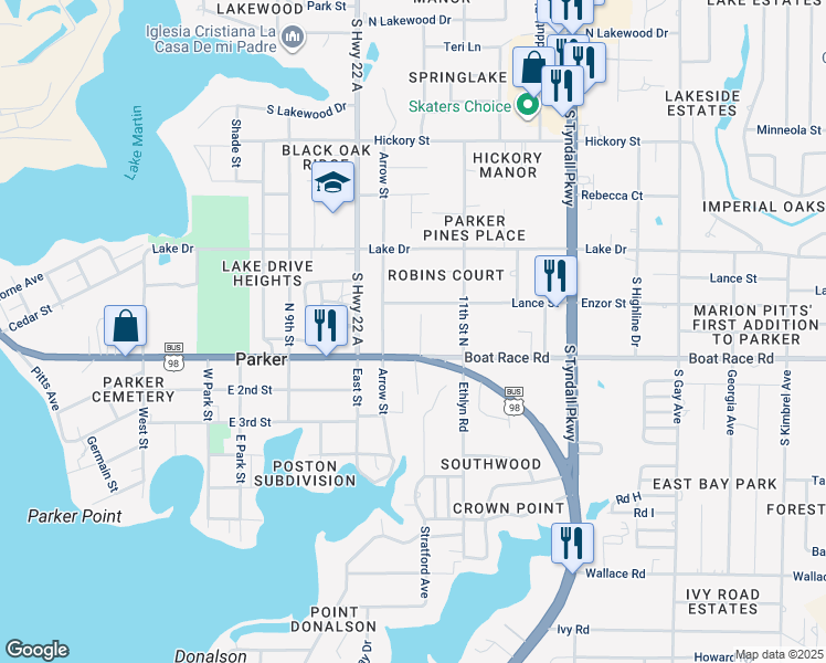 map of restaurants, bars, coffee shops, grocery stores, and more near 125 Cheri Lane in Panama City