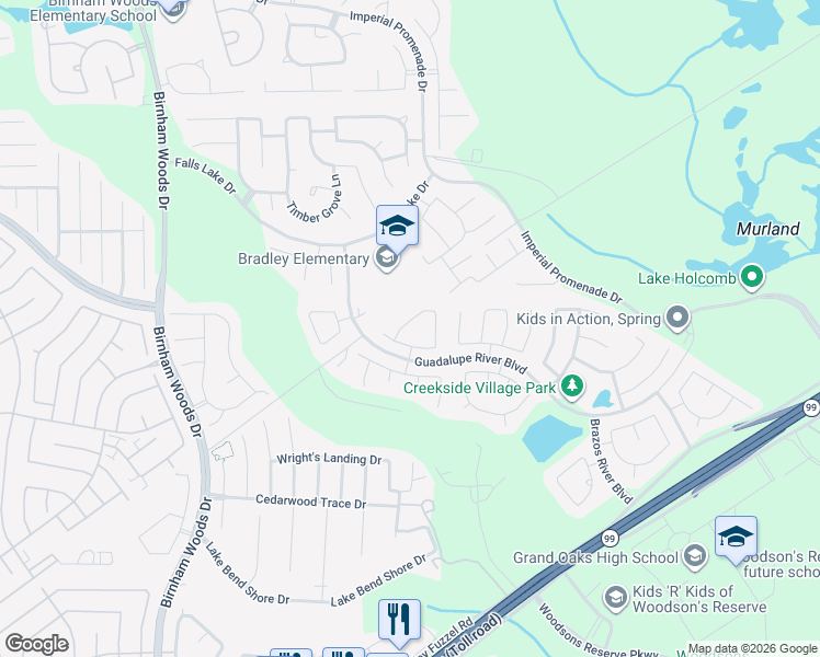 map of restaurants, bars, coffee shops, grocery stores, and more near 4345 Medina River Loop in Spring
