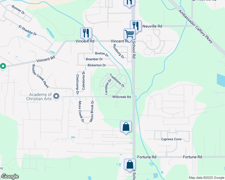 map of restaurants, bars, coffee shops, grocery stores, and more near 309 Founders Street in Lafayette
