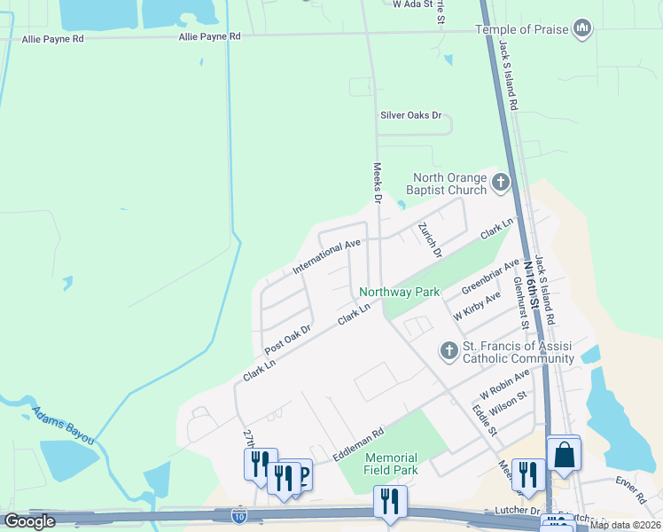 map of restaurants, bars, coffee shops, grocery stores, and more near 2204 Spring Oak Lane in Orange