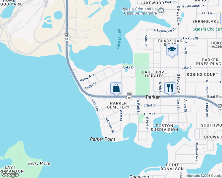 map of restaurants, bars, coffee shops, grocery stores, and more near 4535 East Highway 98 in Panama City