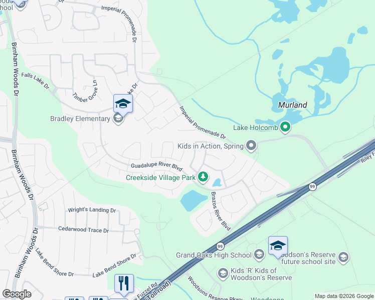 map of restaurants, bars, coffee shops, grocery stores, and more near 29006 East Pecos River Court in Spring