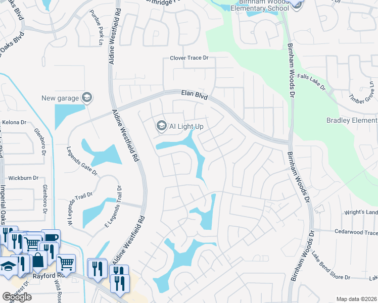 map of restaurants, bars, coffee shops, grocery stores, and more near 3131 Felton Springs Drive in Spring