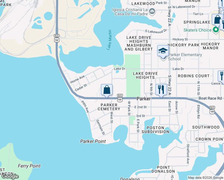 map of restaurants, bars, coffee shops, grocery stores, and more near 852 West Street in Panama City