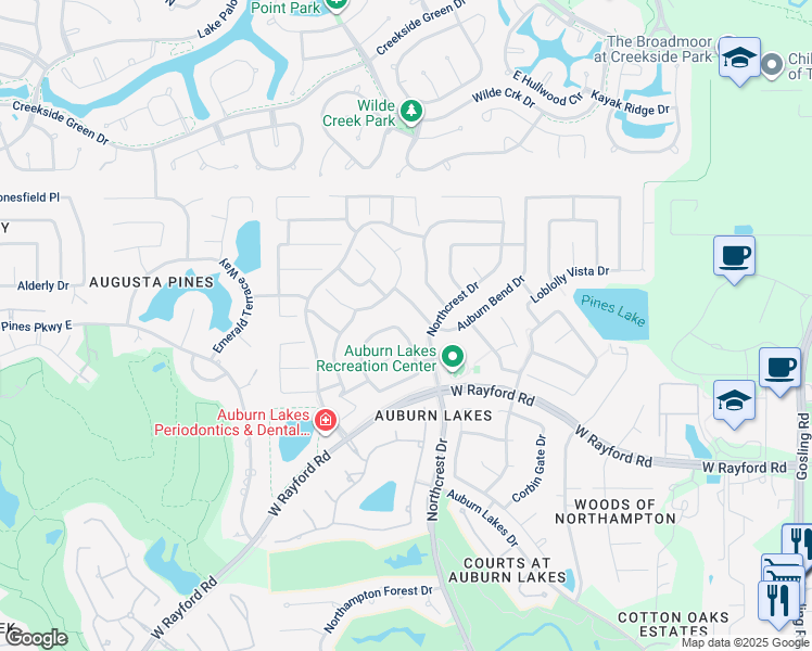 map of restaurants, bars, coffee shops, grocery stores, and more near 25114 Genesse Valley Drive in Spring