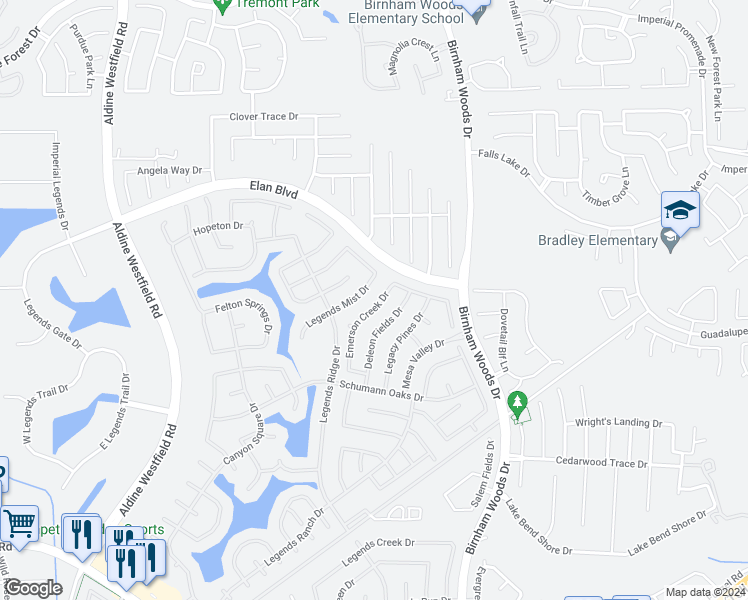 map of restaurants, bars, coffee shops, grocery stores, and more near 30411 Emerson Creek Drive in Spring