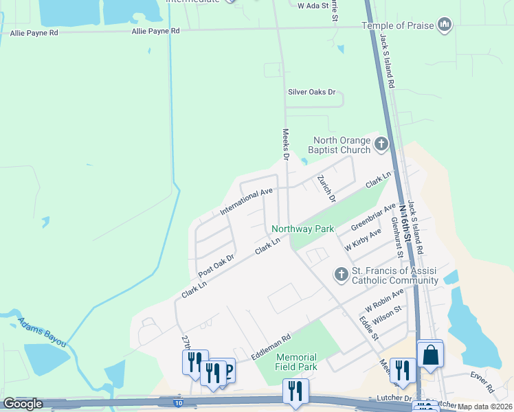 map of restaurants, bars, coffee shops, grocery stores, and more near 2204 Spring Oak Lane in Orange
