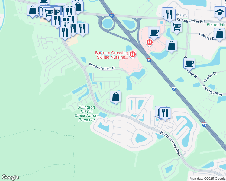 map of restaurants, bars, coffee shops, grocery stores, and more near 6208 High Tide Boulevard in Jacksonville