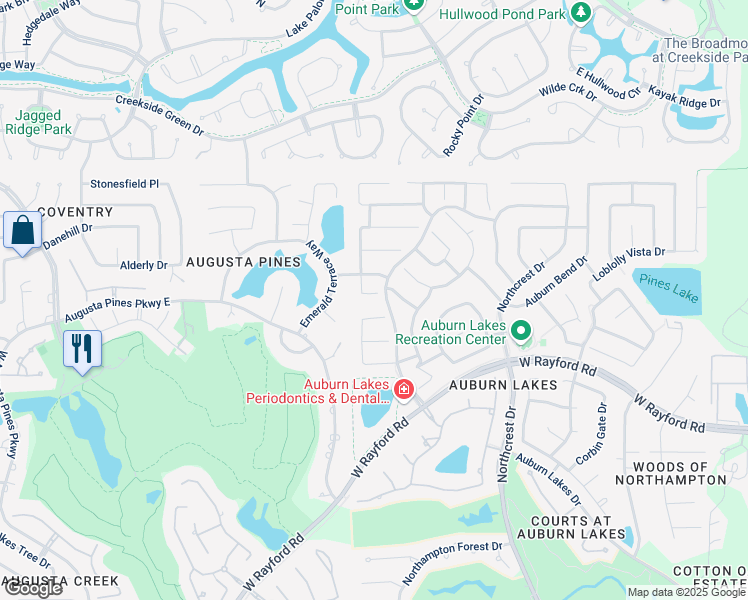 map of restaurants, bars, coffee shops, grocery stores, and more near 6807 American Elm Lane in Spring