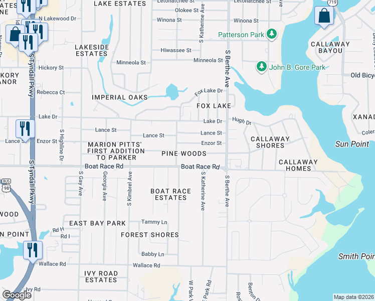 map of restaurants, bars, coffee shops, grocery stores, and more near 6517 Pridgen Street in Panama City