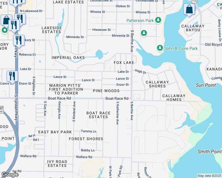 map of restaurants, bars, coffee shops, grocery stores, and more near 6531 Pridgen Street in Panama City