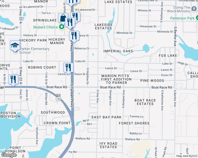 map of restaurants, bars, coffee shops, grocery stores, and more near 807 South Gay Avenue in Panama City