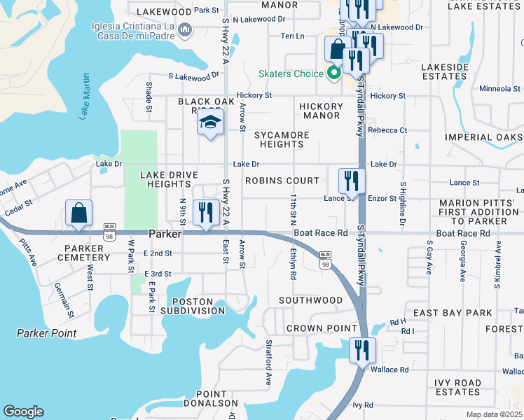 map of restaurants, bars, coffee shops, grocery stores, and more near 125 Cheri Lane in Panama City
