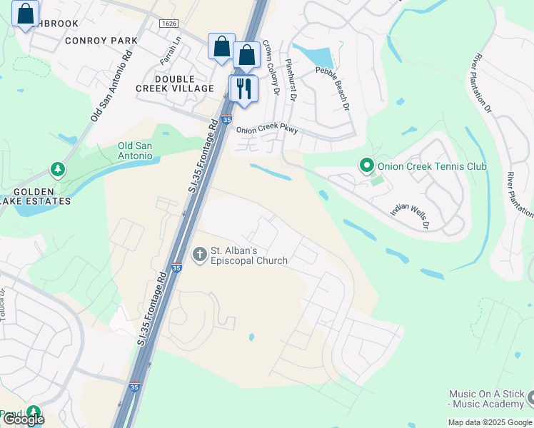 map of restaurants, bars, coffee shops, grocery stores, and more near 11601 South Interstate 35 Frontage Road in Manchaca