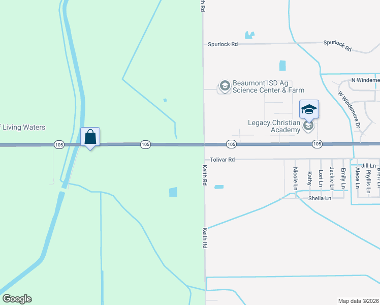 map of restaurants, bars, coffee shops, grocery stores, and more near 11303 Keith Road in Beaumont