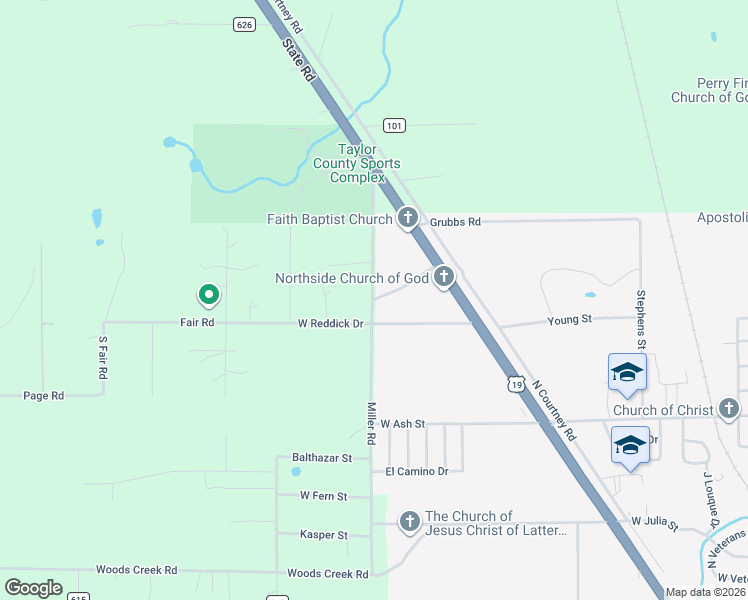 map of restaurants, bars, coffee shops, grocery stores, and more near 1986 West Reddick Drive in Perry