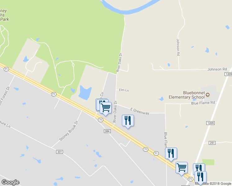 map of restaurants, bars, coffee shops, grocery stores, and more near 168 River Oaks Drive in Cedar Creek