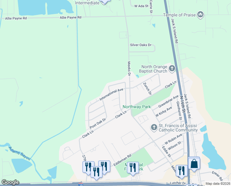 map of restaurants, bars, coffee shops, grocery stores, and more near 2204 Spring Oak Lane in Orange