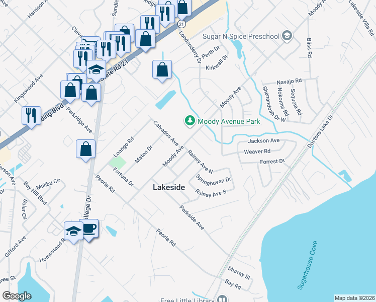 map of restaurants, bars, coffee shops, grocery stores, and more near 5301 Margaret Street in Orange Park