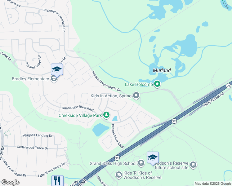 map of restaurants, bars, coffee shops, grocery stores, and more near 4611 Canadian River Court in Spring