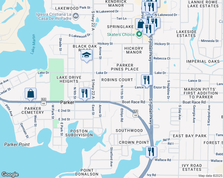 map of restaurants, bars, coffee shops, grocery stores, and more near 125 Cheri Lane in Panama City