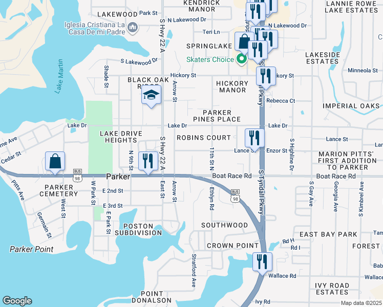 map of restaurants, bars, coffee shops, grocery stores, and more near 125 Cheri Lane in Panama City