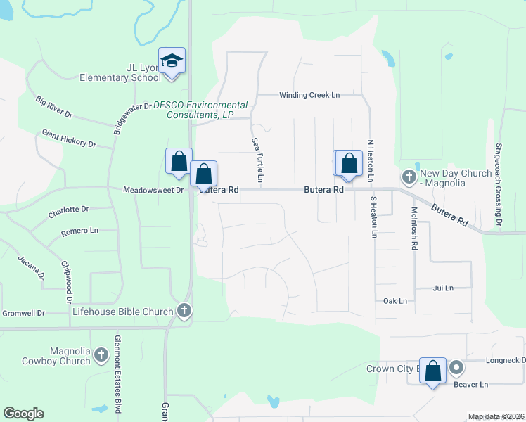 map of restaurants, bars, coffee shops, grocery stores, and more near 17802 Country Fields in Magnolia