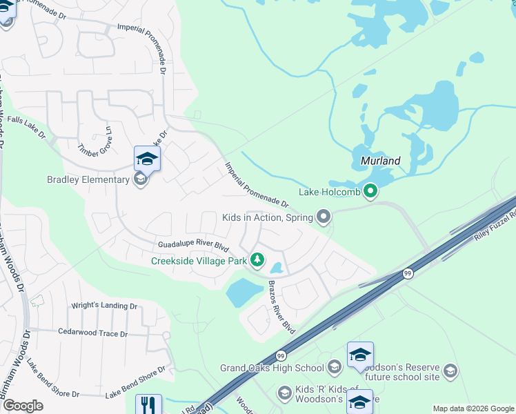 map of restaurants, bars, coffee shops, grocery stores, and more near 4140 Judith Forest Court in The Woodlands