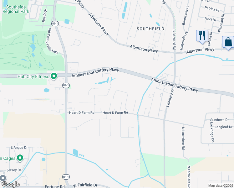 map of restaurants, bars, coffee shops, grocery stores, and more near 124 Estates Lane in Youngsville