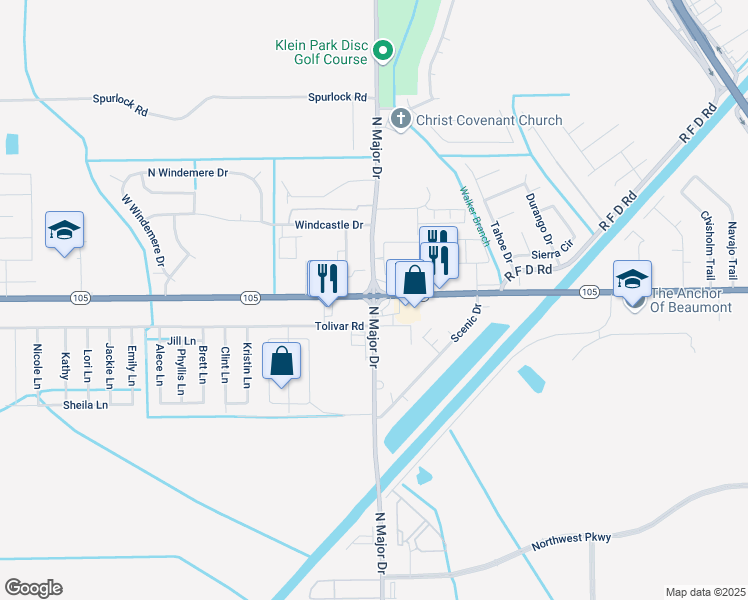 map of restaurants, bars, coffee shops, grocery stores, and more near 5910 North Major Drive in Beaumont