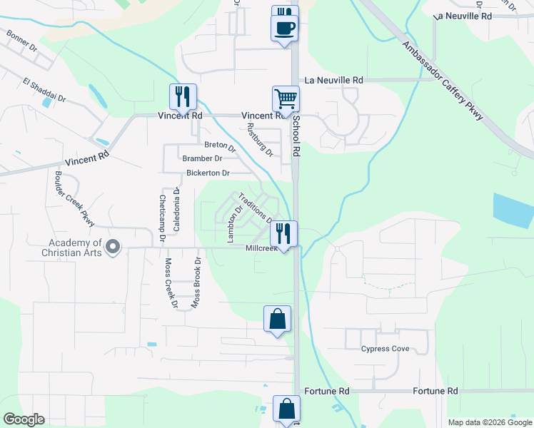 map of restaurants, bars, coffee shops, grocery stores, and more near 702 Breton Drive in Lafayette