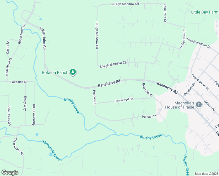 map of restaurants, bars, coffee shops, grocery stores, and more near 23233 Baneberry Road in Magnolia