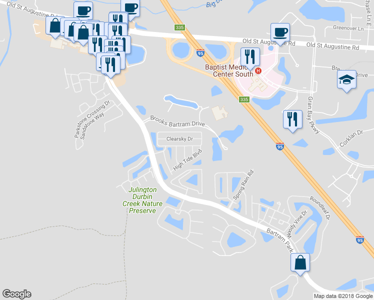 map of restaurants, bars, coffee shops, grocery stores, and more near 6161 Eclipse Circle in Jacksonville