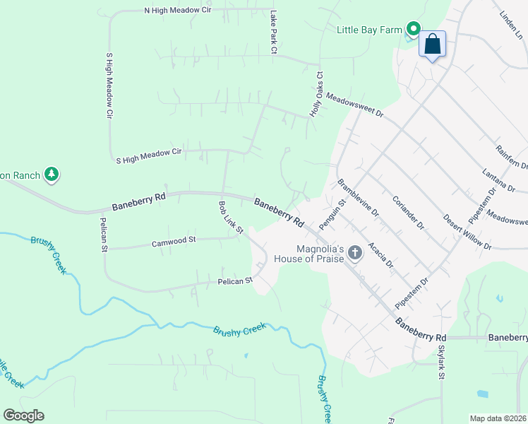 map of restaurants, bars, coffee shops, grocery stores, and more near 23102 Baneberry Road in Magnolia
