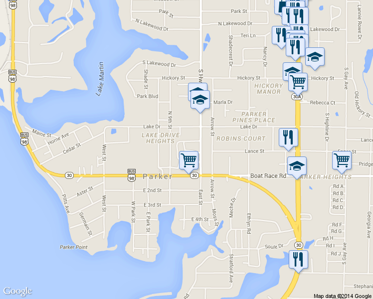 map of restaurants, bars, coffee shops, grocery stores, and more near 728 South Highway 22 A in Panama City