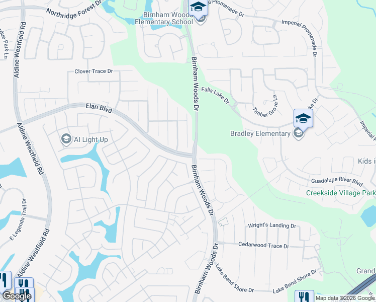 map of restaurants, bars, coffee shops, grocery stores, and more near 30502 Woodson Trace Drive in Spring