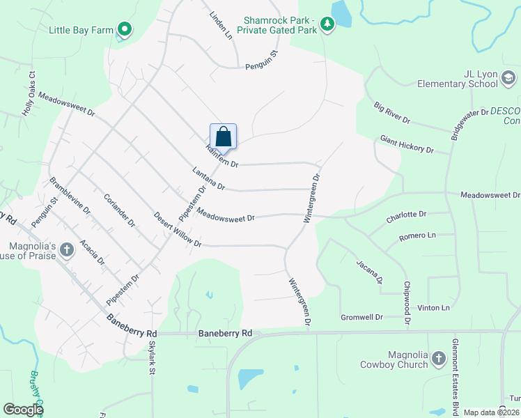 map of restaurants, bars, coffee shops, grocery stores, and more near 22409 Lantana Drive in Magnolia