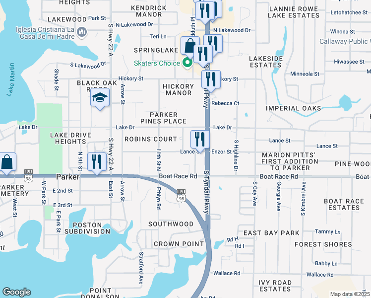 map of restaurants, bars, coffee shops, grocery stores, and more near 741 South Camellia Avenue in Panama City