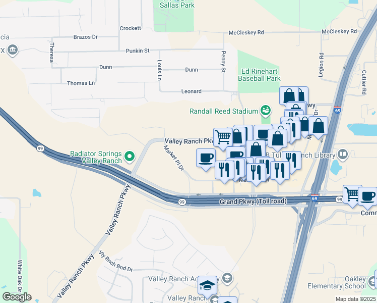 map of restaurants, bars, coffee shops, grocery stores, and more near 22296 Market Place Drive in New Caney