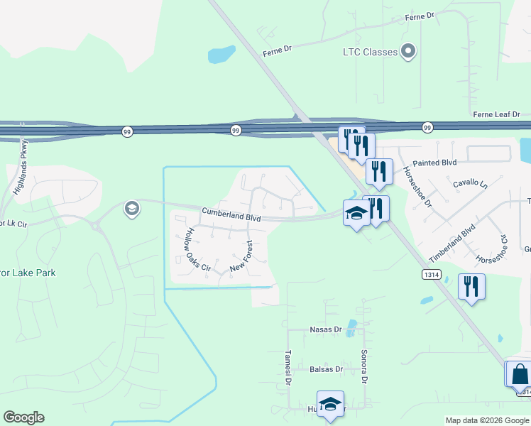 map of restaurants, bars, coffee shops, grocery stores, and more near 21818 Raven Tree Court in Porter
